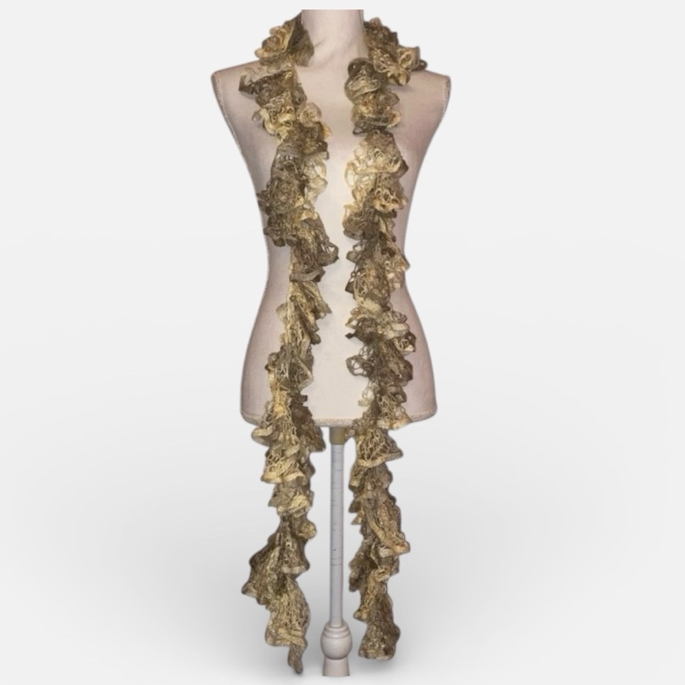 KNITTED RUFFLE STYLE Fashion Scarf in Tan, Cream and Beige